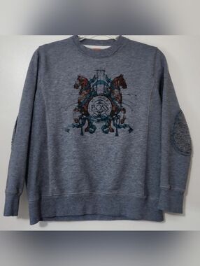 Hugo Boss Boy's Graphic Sweatshirt Elbow Patch Equestrian Preppy Academia Luxury